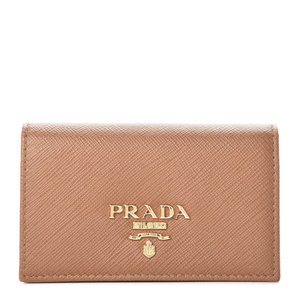 Prada Saffiano Metal Bi-Fold Card Holder Wallet Caramel 1 of 8