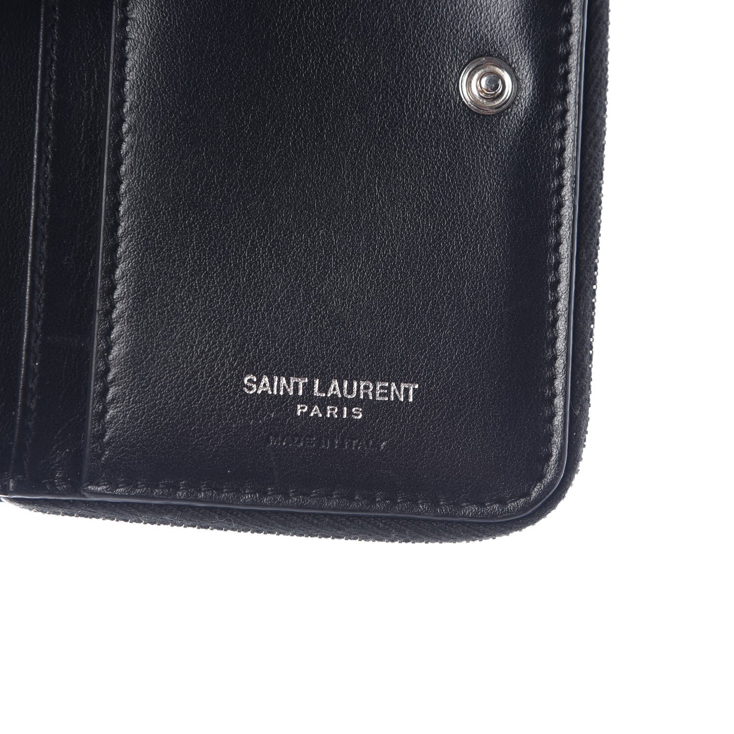 Saint Laurent Calfskin Love Patchwork Compact Zip Around Wallet Black 6 of 12