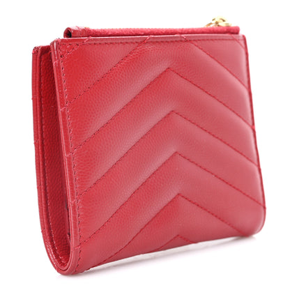 Saint Laurent Grain De Poudre Matelasse Chevron Monogram Zipped Card Case Rouge Eros 3 of 9
