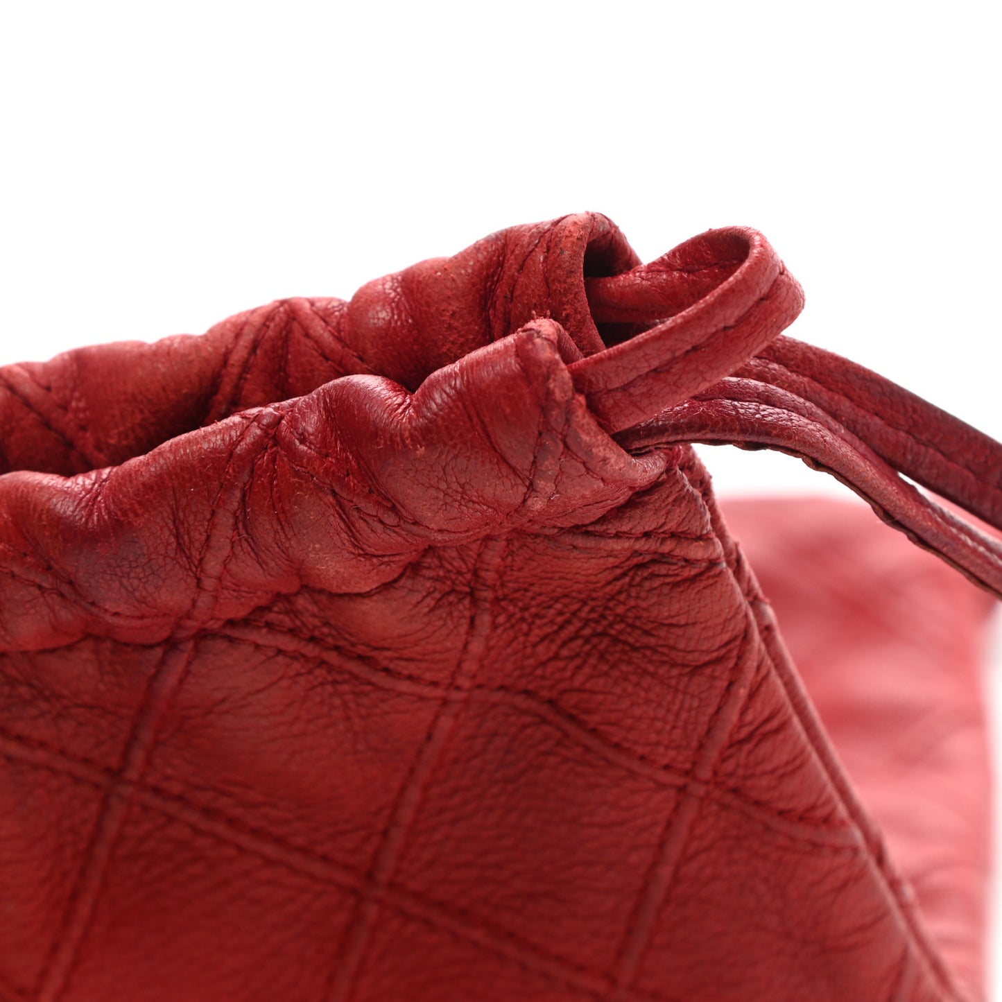 Lambskin Stitched Drawstring Pouch Bag Red