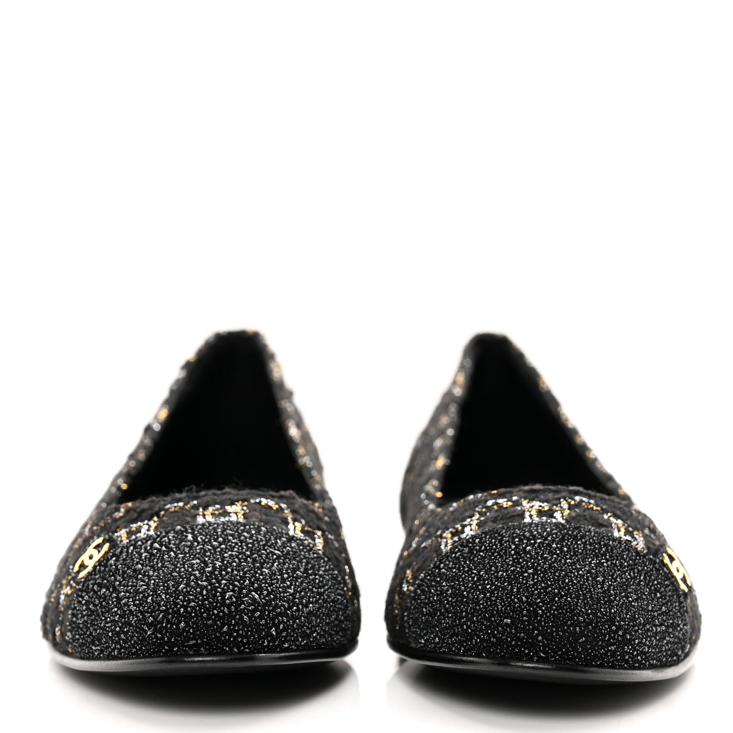 Tweed Cap Toe Ballerina Flats 36 Black
