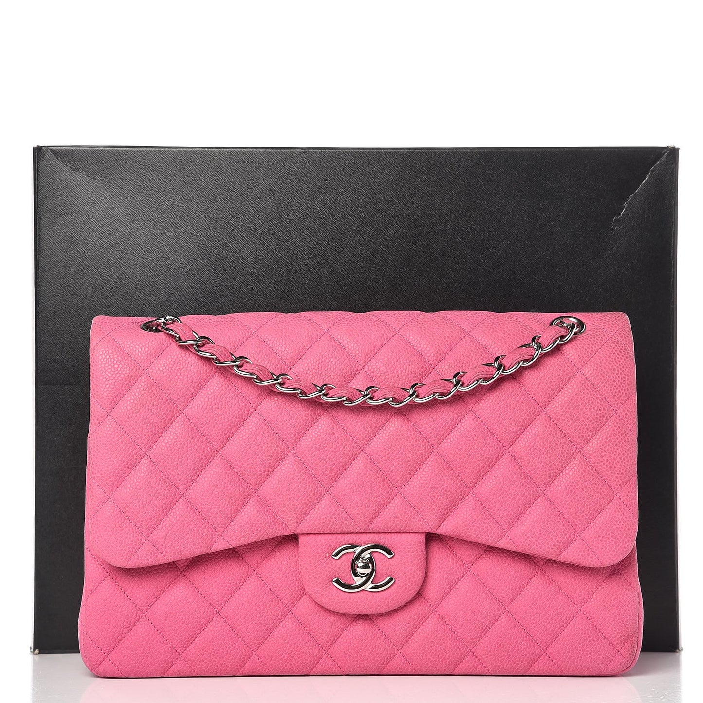 Iridescent Caviar Quilted Jumbo Double Flap Pink