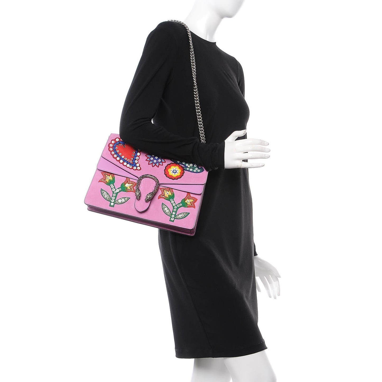 Suede Cudu Embroidered Medium Dionysus Shoulder Bag Candy Mousse Multicolor