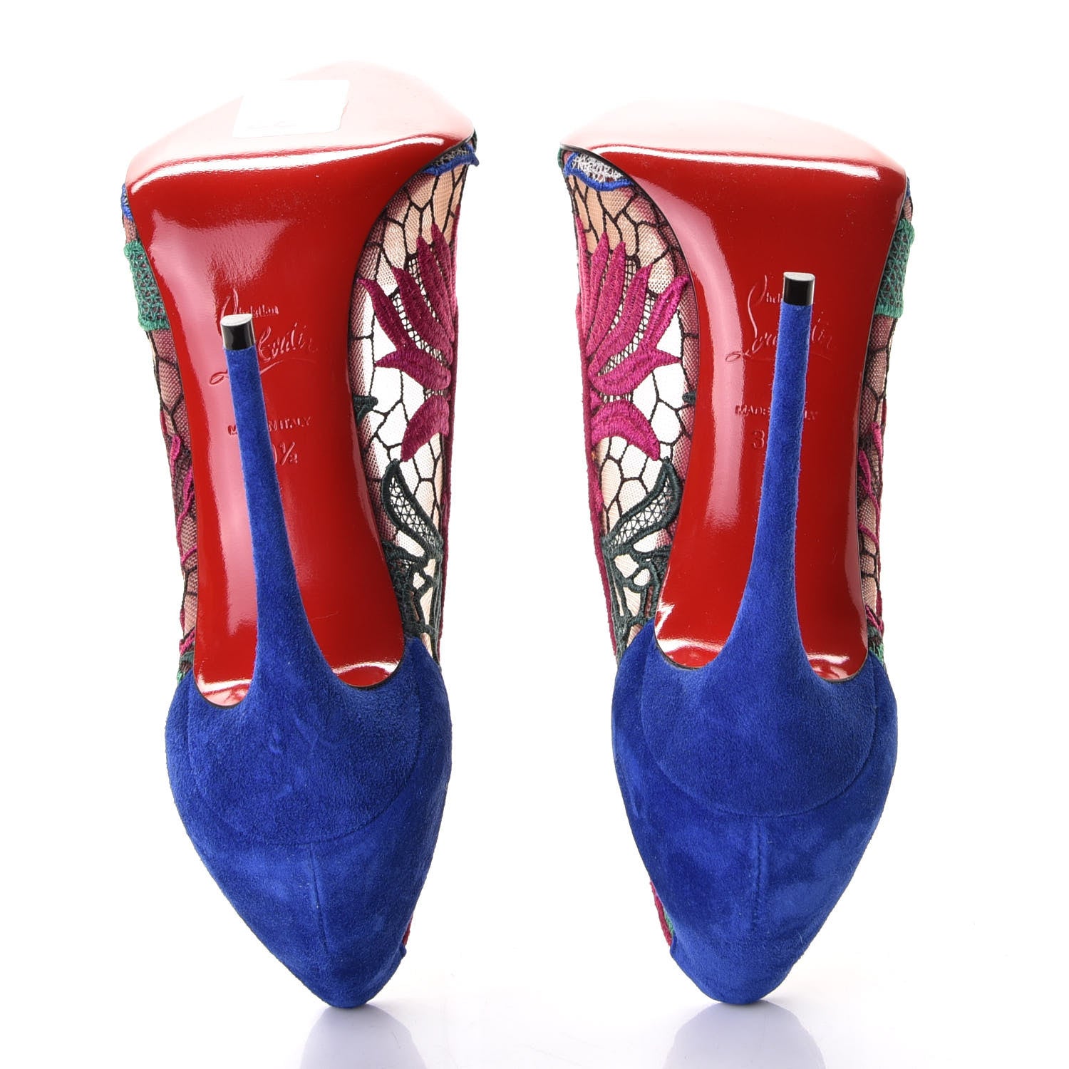 Christian Louboutin Lace Veau Velours Florale Follies 100 Pumps 39.5 Multicolor 4 of 7