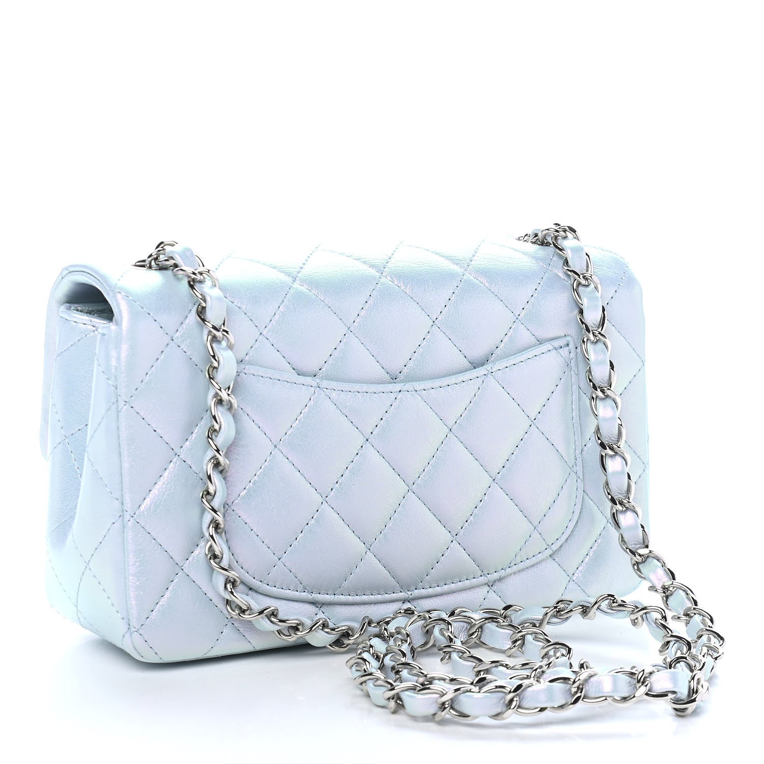 Chanel Iridescent Calfskin Quilted Mini Rectangular Flap Light Blue 3 of 9