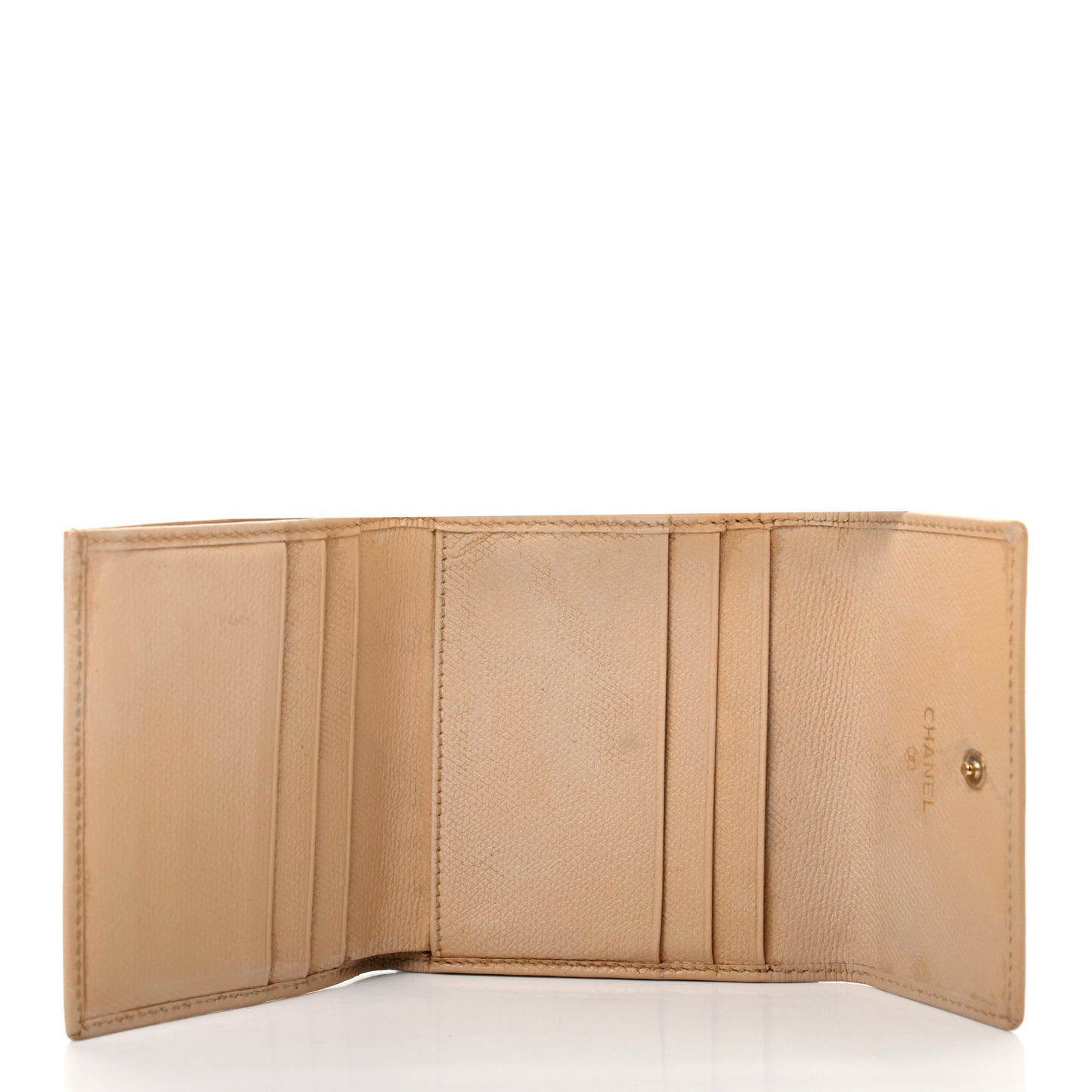 Grained Calfskin CC Button Compact Wallet Beige