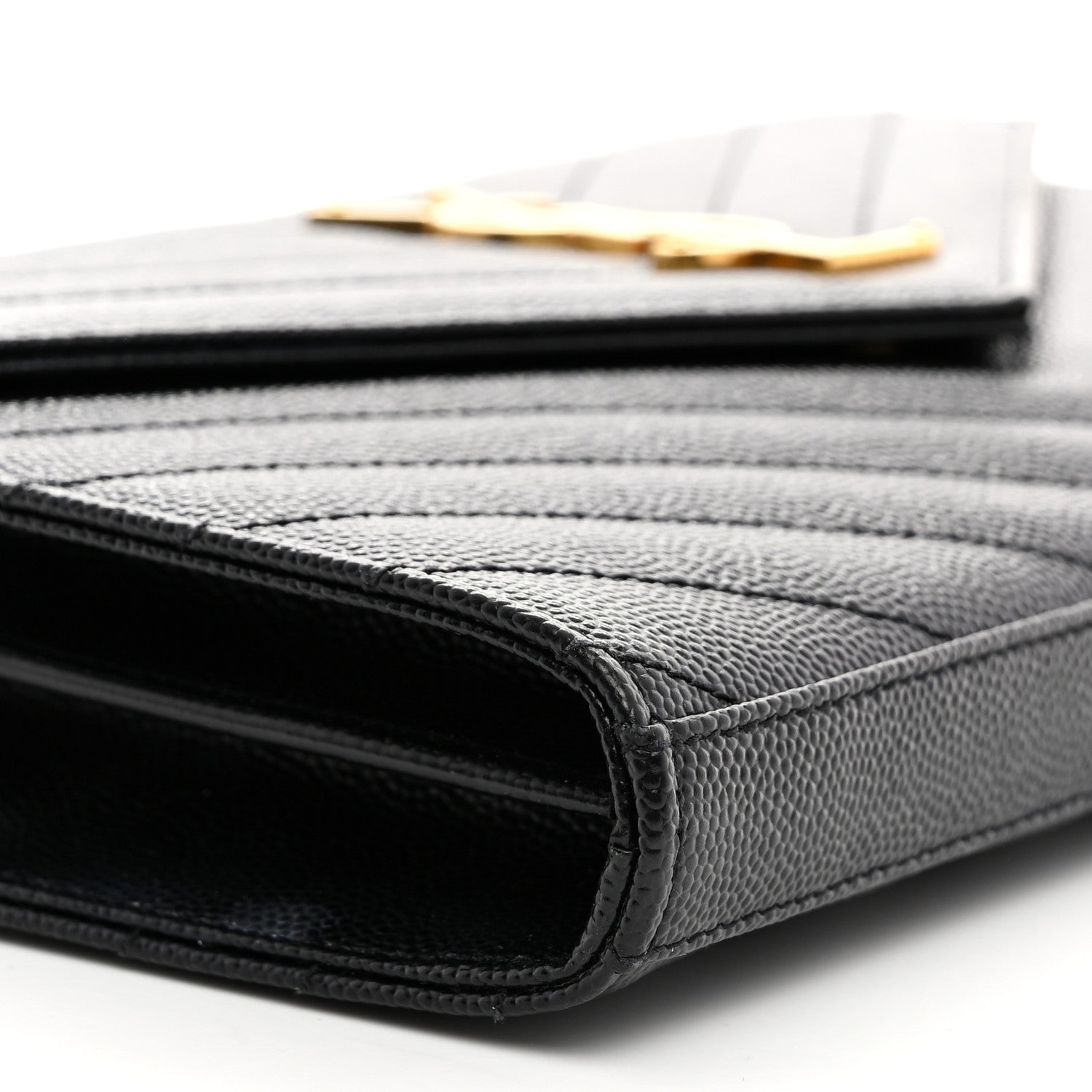 Saint Laurent Grain De Poudre Matelasse Chevron Monogram Chain Wallet Black 8 of 9
