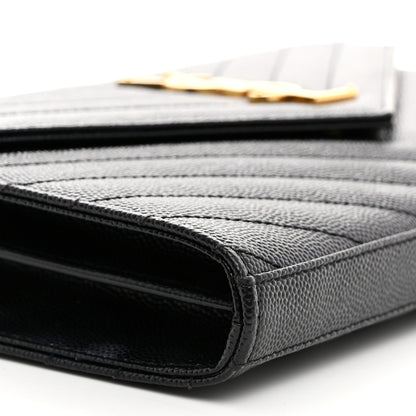 Saint Laurent Grain De Poudre Matelasse Chevron Monogram Chain Wallet Black 8 of 9