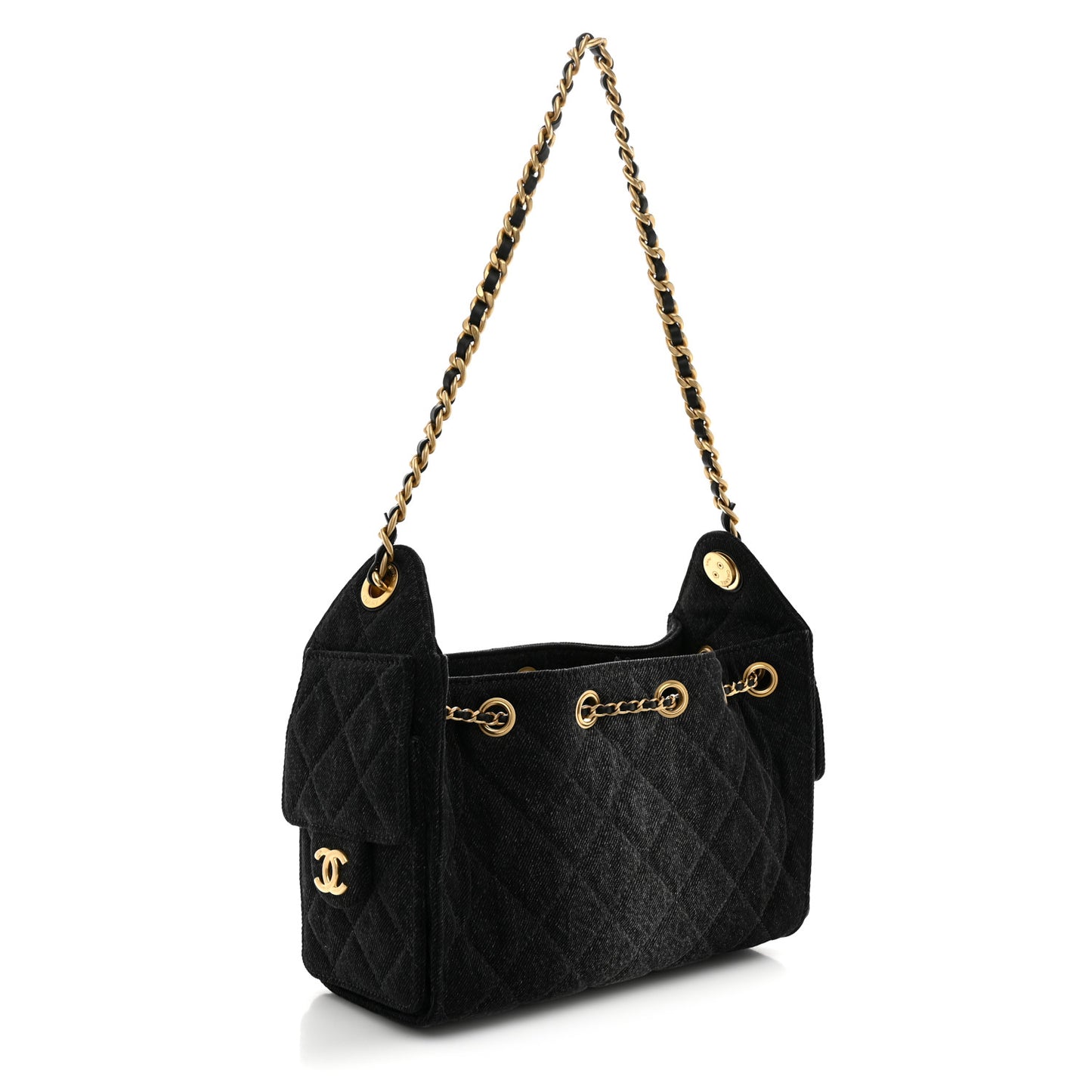 Washed Denim Quilted Mini Chanel 25 Handbag Black