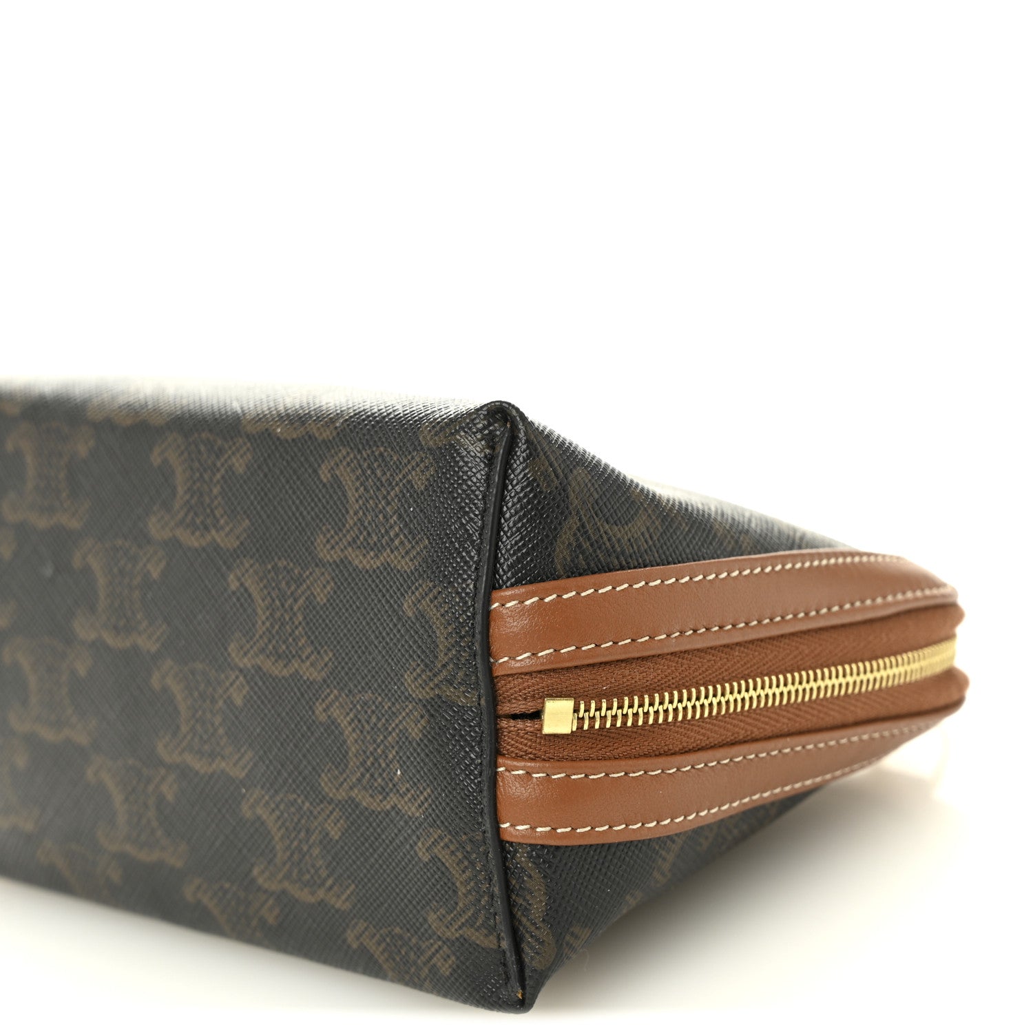 Celine Triomphe Canvas Lambskin Clutch On Chain Tan 10 of 10
