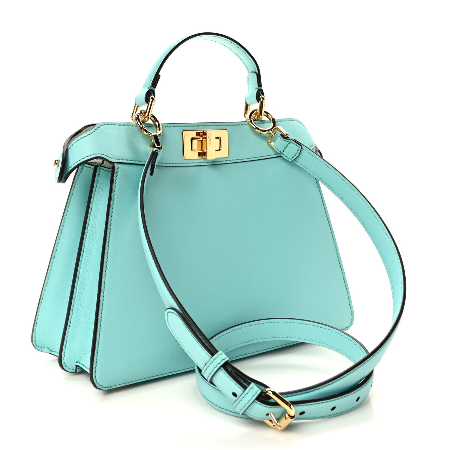 Fendi Vitello Seta Shiny Nappa Small Peekaboo I SEE U Satchel Real Tiffany White 3 of 9