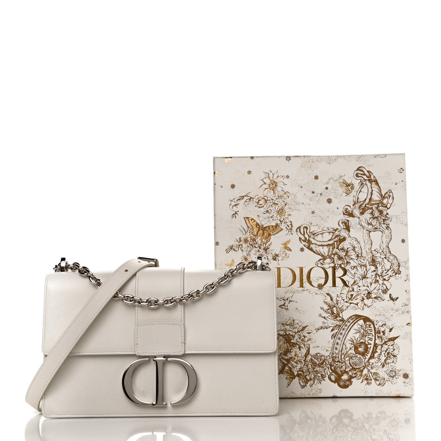 Grained Calfskin 30 Montaigne Chain Flap Bag White