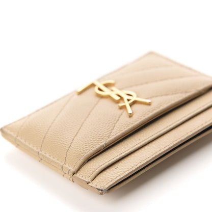 Saint Laurent Grain De Poudre Matelasse Chevron Monogram Credit Card Case Nude Powder 8 of 11