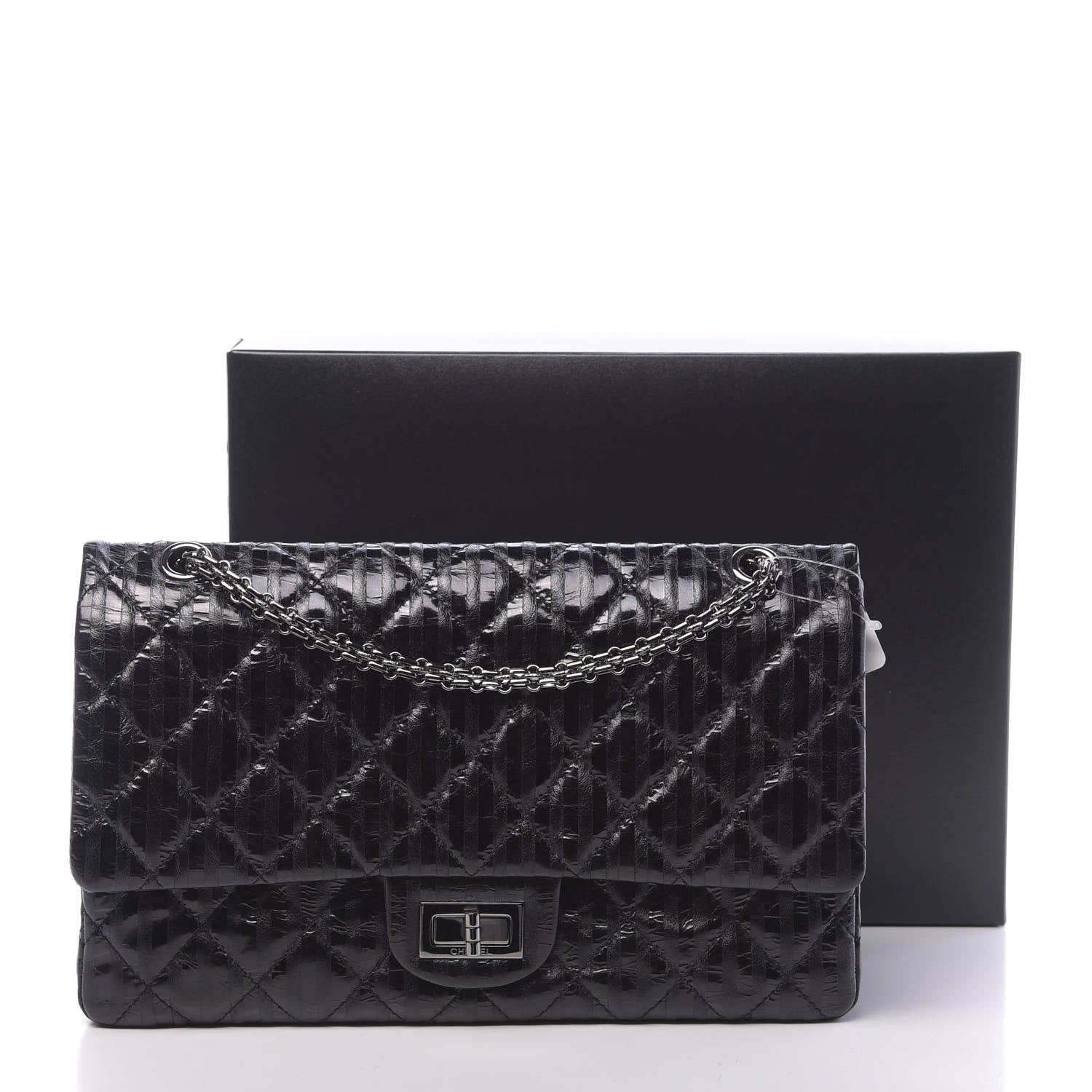Chanel Metallic Calfskin Striped 2.55 Reissue 227 Flap Black 11 of 11