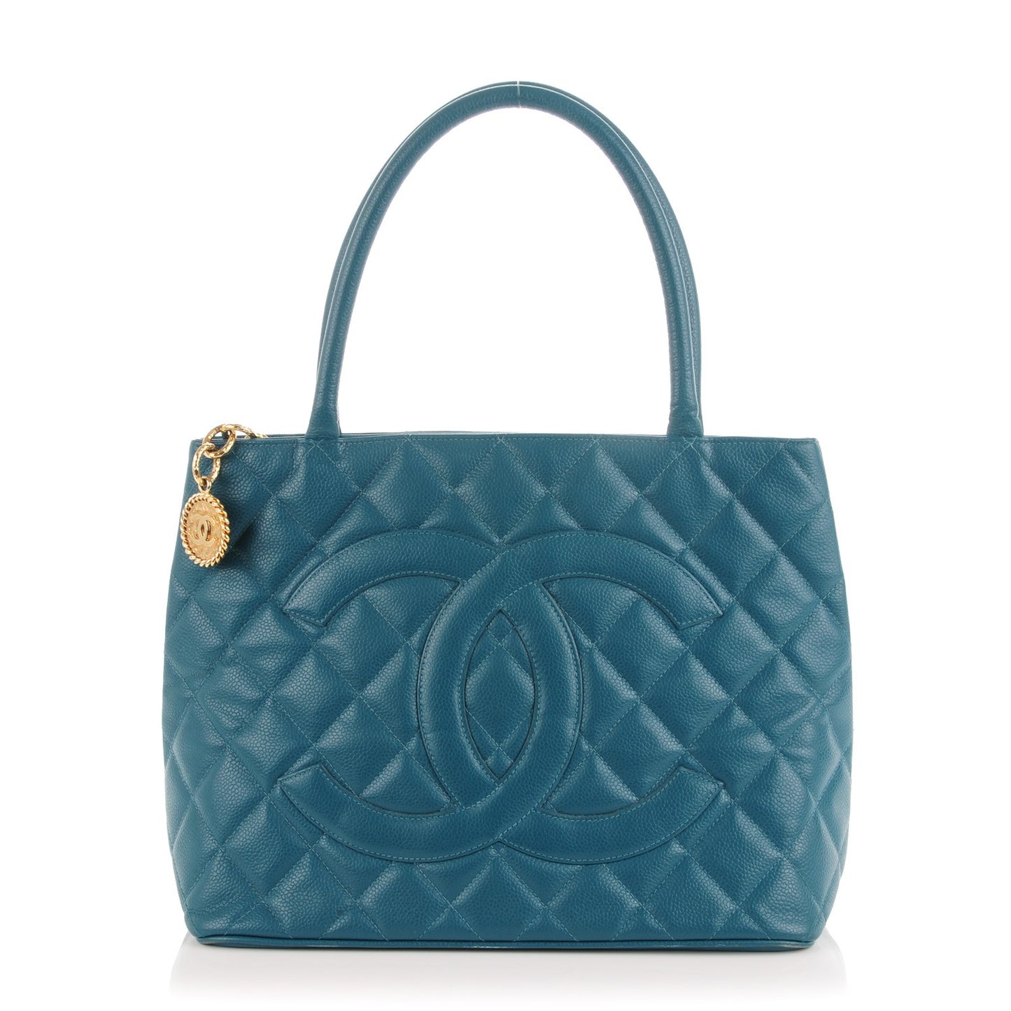 Caviar Quilted Medallion Tote Turquoise
