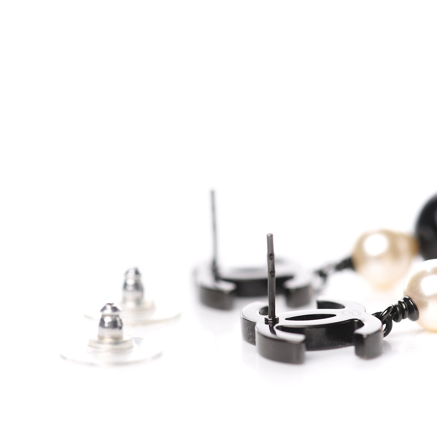 Ruthenium Pearl Bead CC Drop Earrings Black