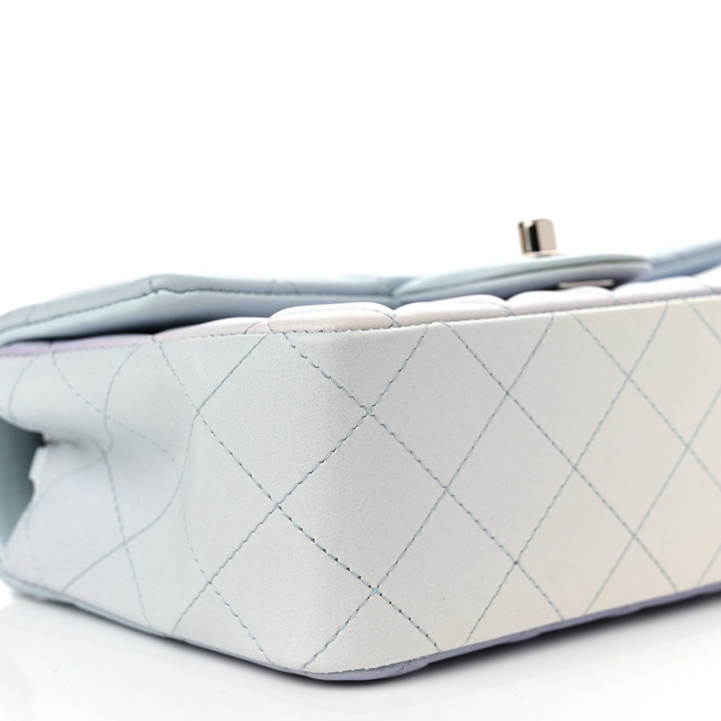 Perforated Lambskin Quilted Mini Rectangular Flap Light Blue Light Purple White