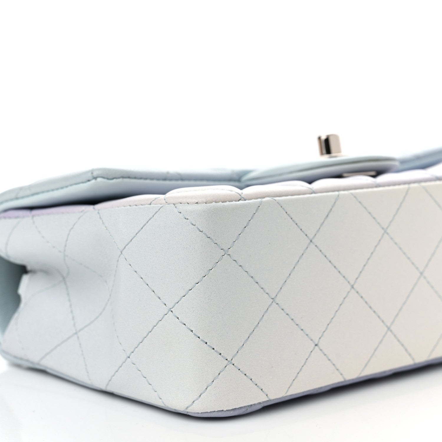 Chanel Perforated Lambskin Quilted Mini Rectangular Flap Light Blue Light Purple White 9 of 11
