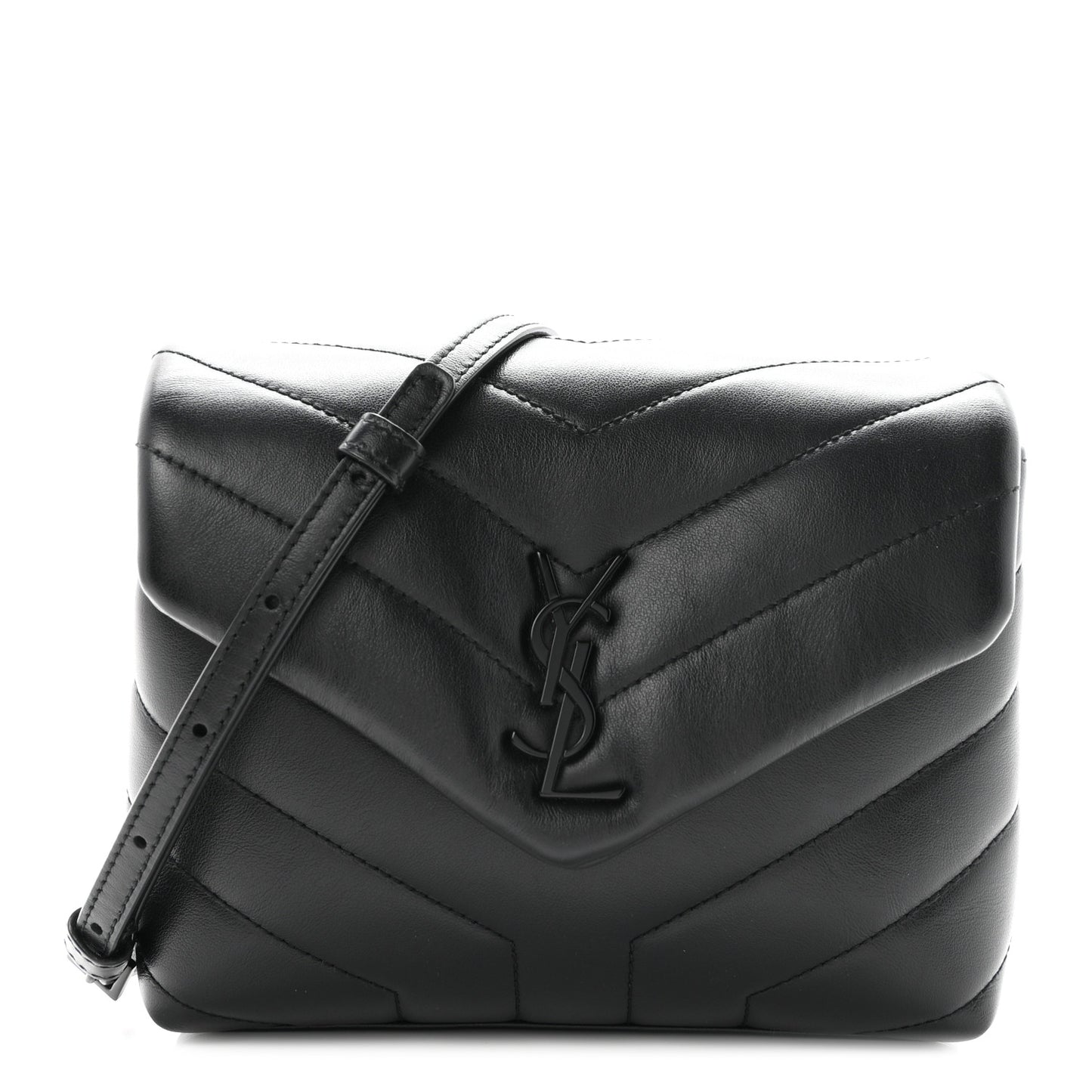 Calfskin Y Quilted Monogram Monochrome Toy Loulou Crossbody Bag Black