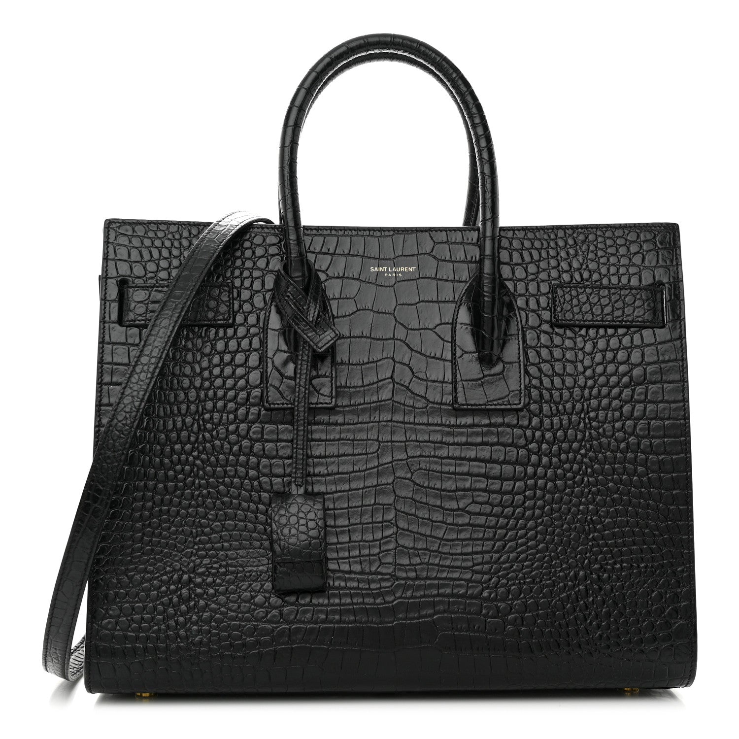 Saint Laurent Calfskin Crocodile Embossed Small Sac de Jour Dusty Black 1 of 11