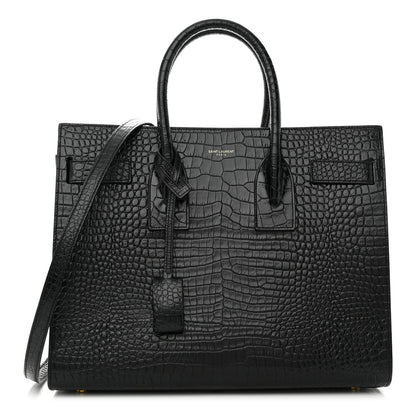 Saint Laurent Calfskin Crocodile Embossed Small Sac de Jour Dusty Black 1 of 11