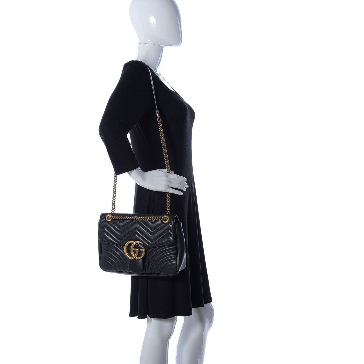 Gucci Calfskin Matelasse Medium GG Marmont Shoulder Bag Black 1 of 9