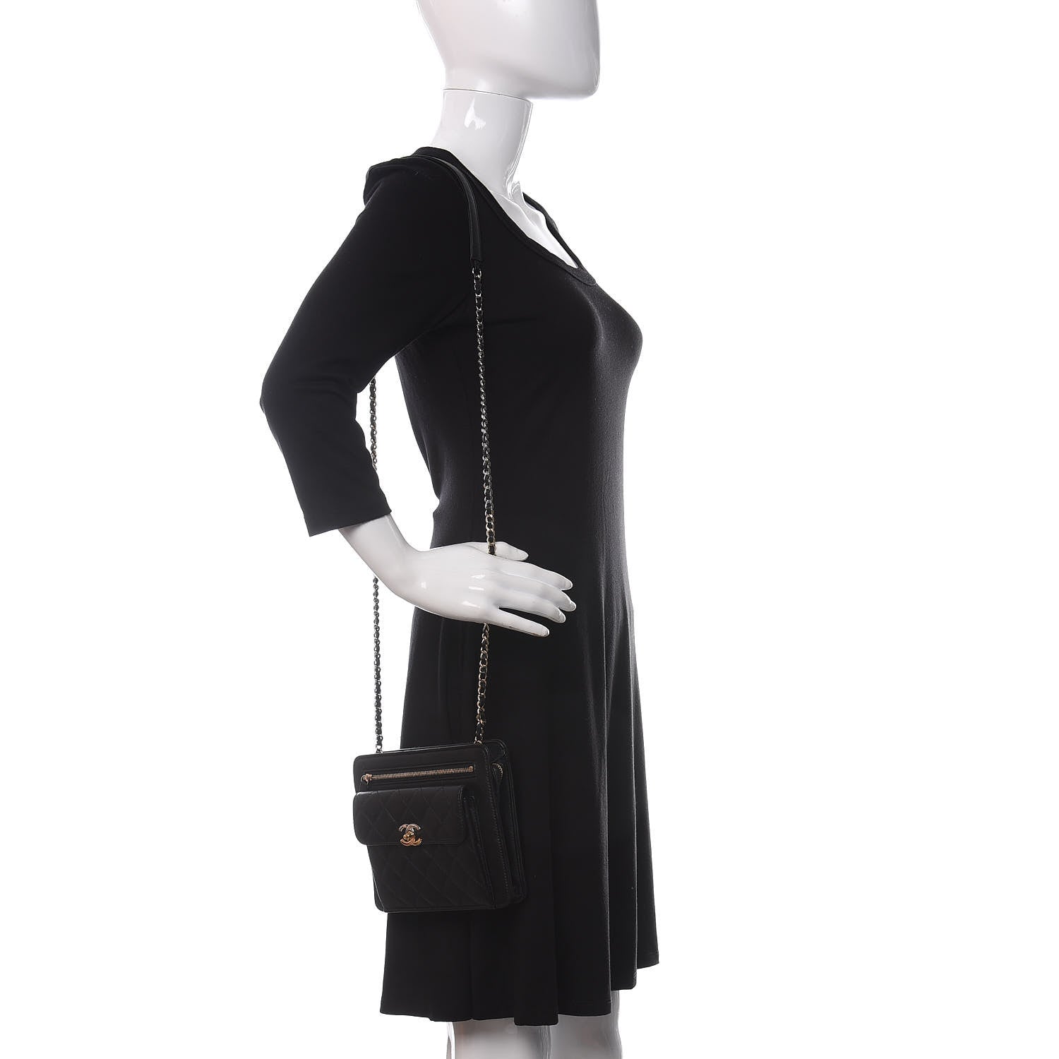 Chanel Lambskin Quilted Square Front Pocket Clutch With Chain Black 2 of 11