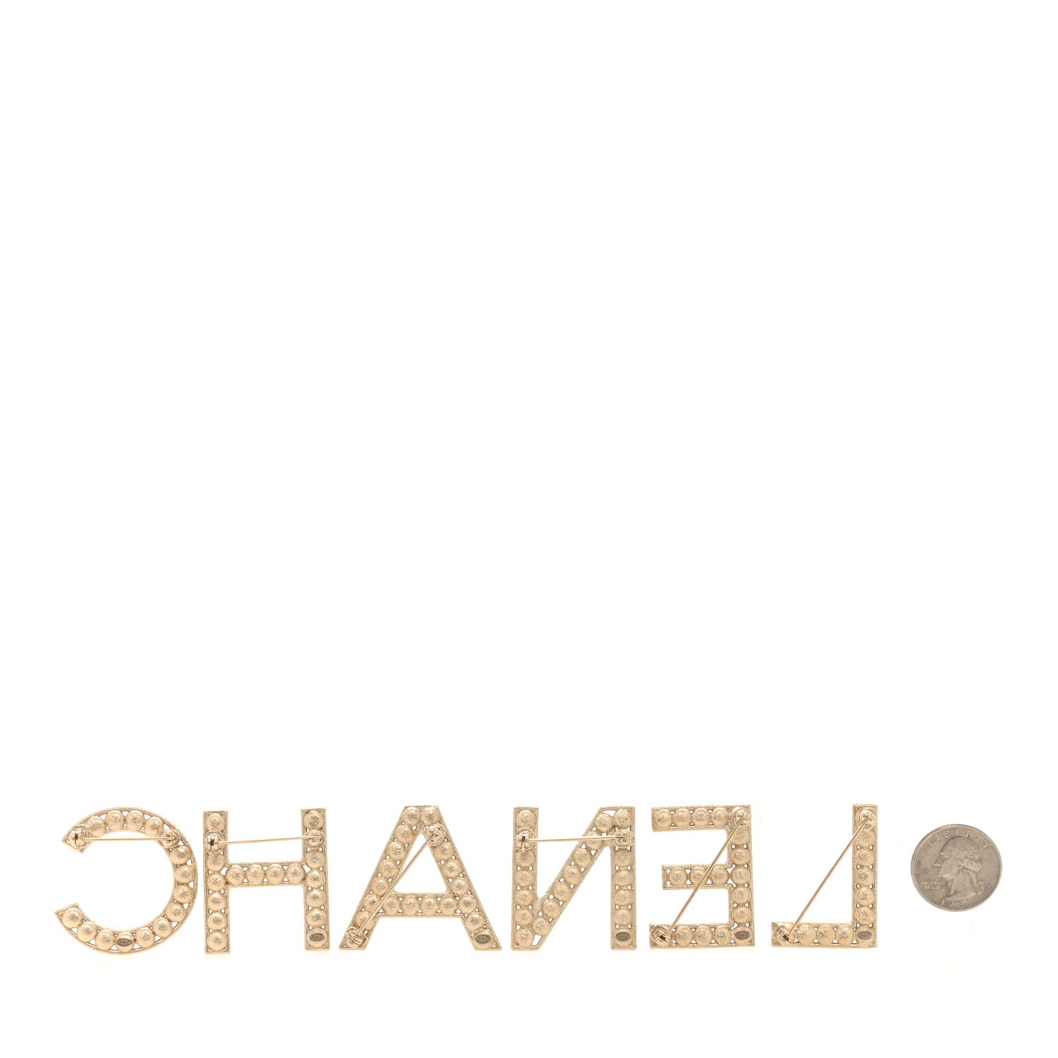 Chanel Crystal Cha-Nel Logo Brooch Set Gold 2 of 4