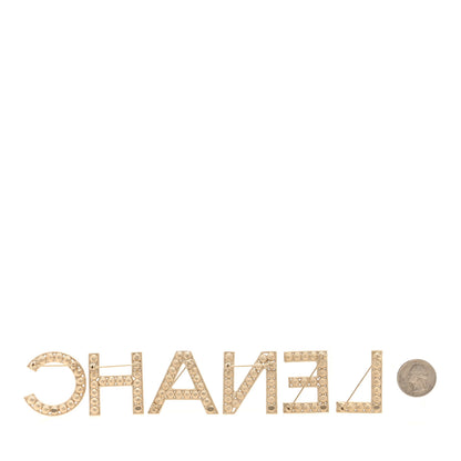 Chanel Crystal Cha-Nel Logo Brooch Set Gold 2 of 4