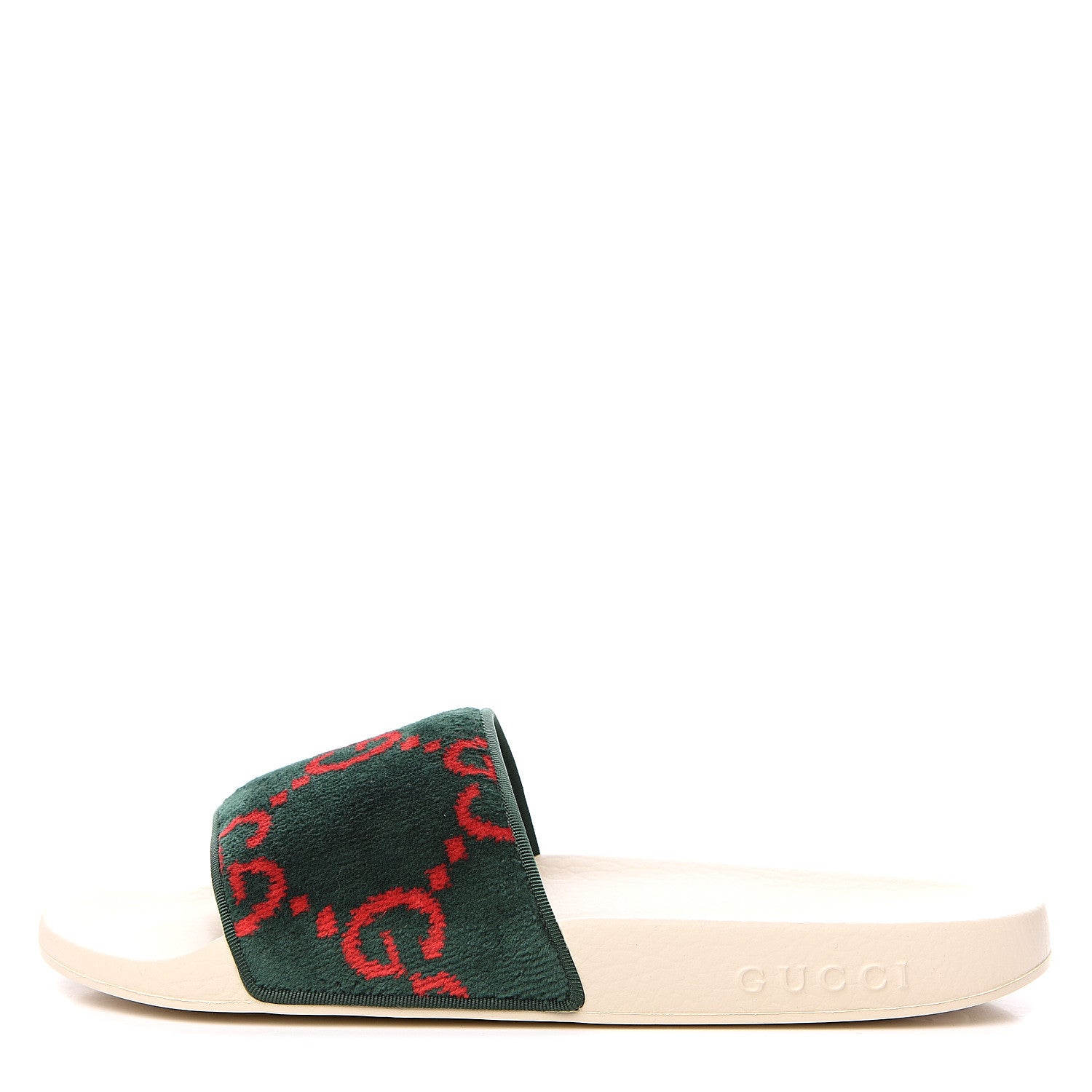 Gucci Velvet GG Monogram Slide Sandals 39 Green Red 1 of 7