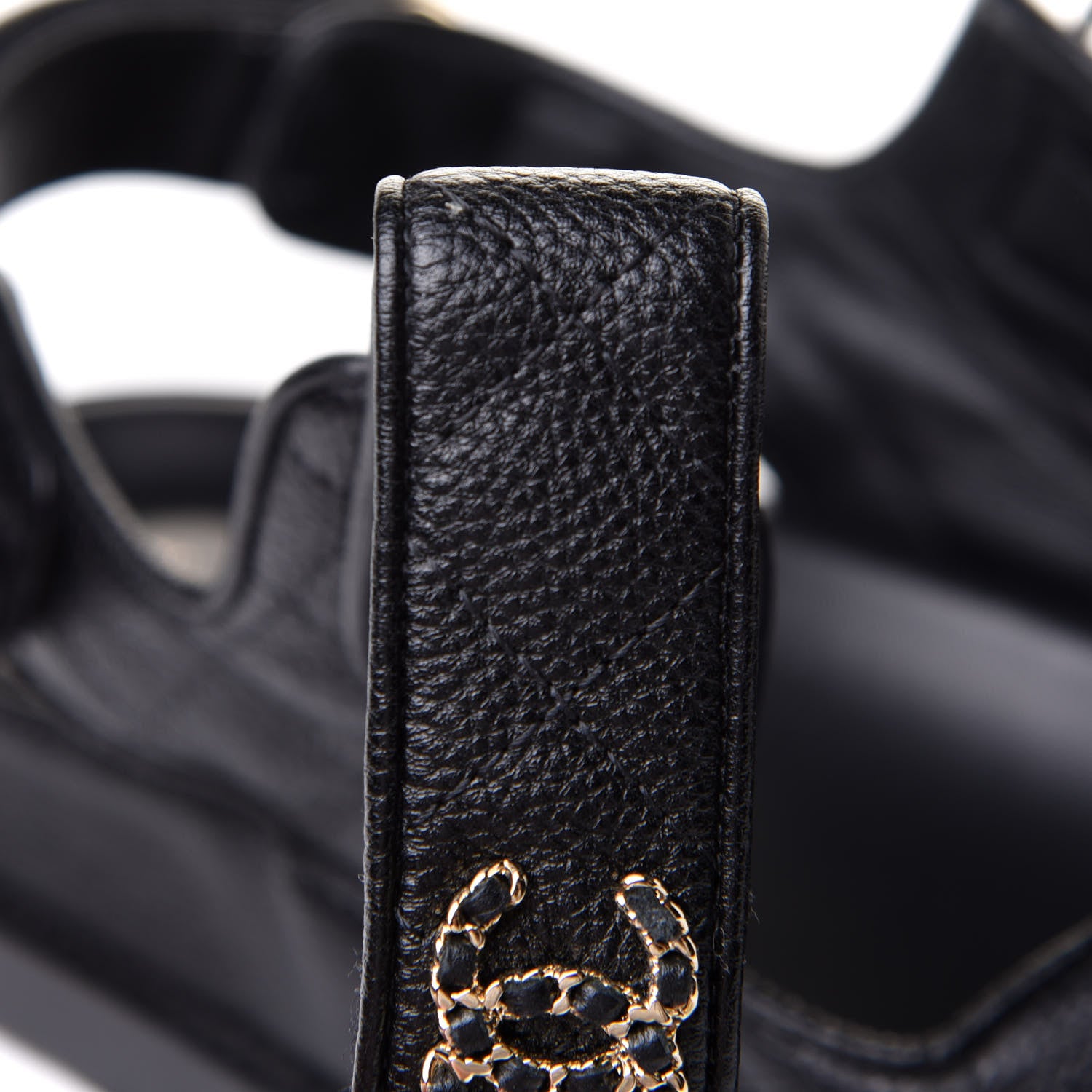 Chanel Grained Calfskin Velcro Dad Sandals 38 Black 10 of 17