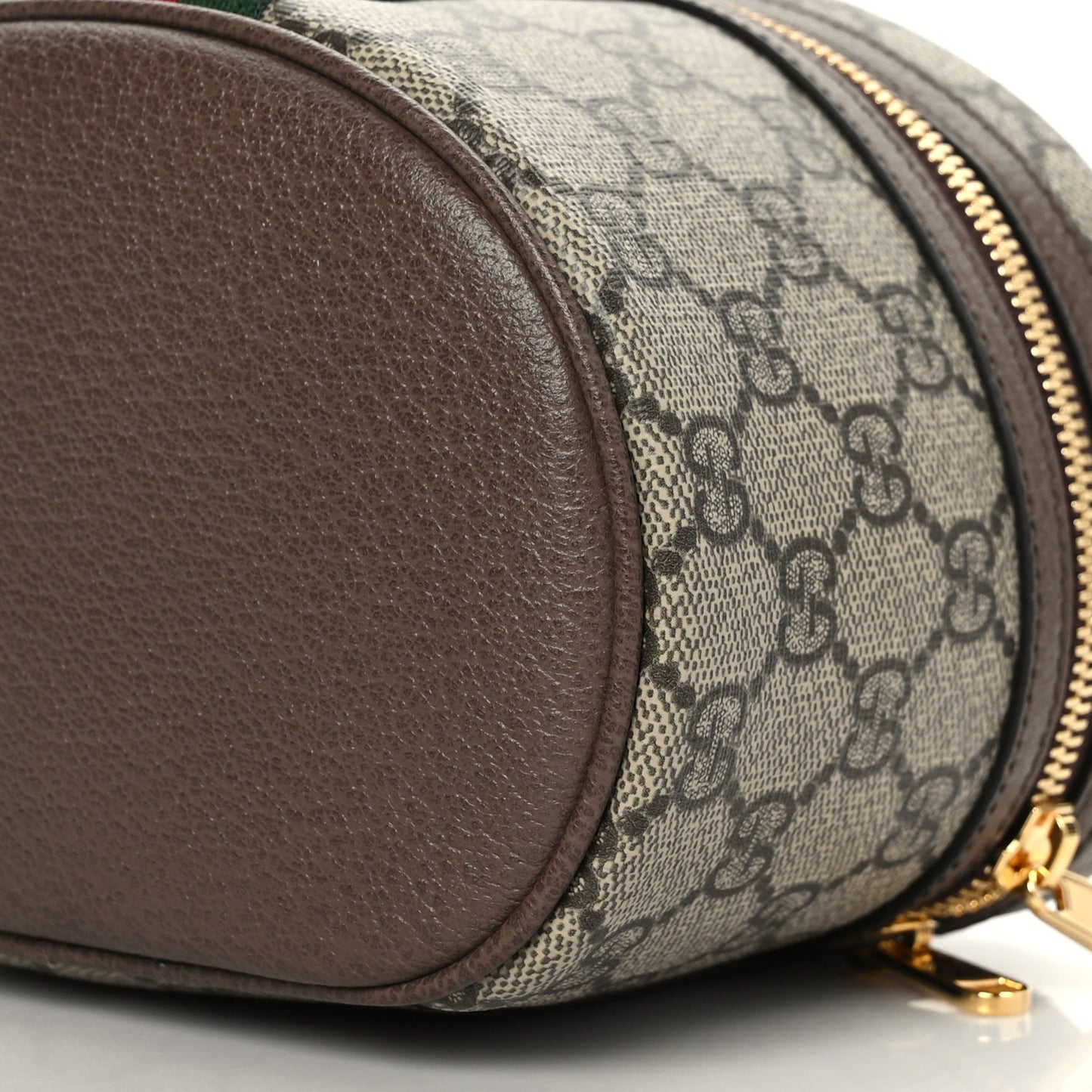 GG Supreme Monogram Textured Calfskin Web Ophidia Vanity Cosmetic Case Beige Ebony New Acero