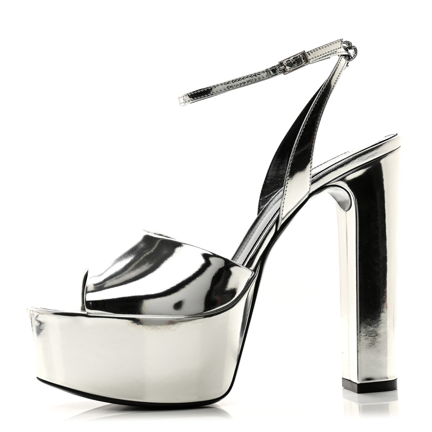 Saint Laurent Metallic Patent Sexy 95 Tanouk Platform Sandals 39 Argento 1 of 12