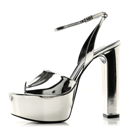 Saint Laurent Metallic Patent Sexy 95 Tanouk Platform Sandals 39 Argento 1 of 12