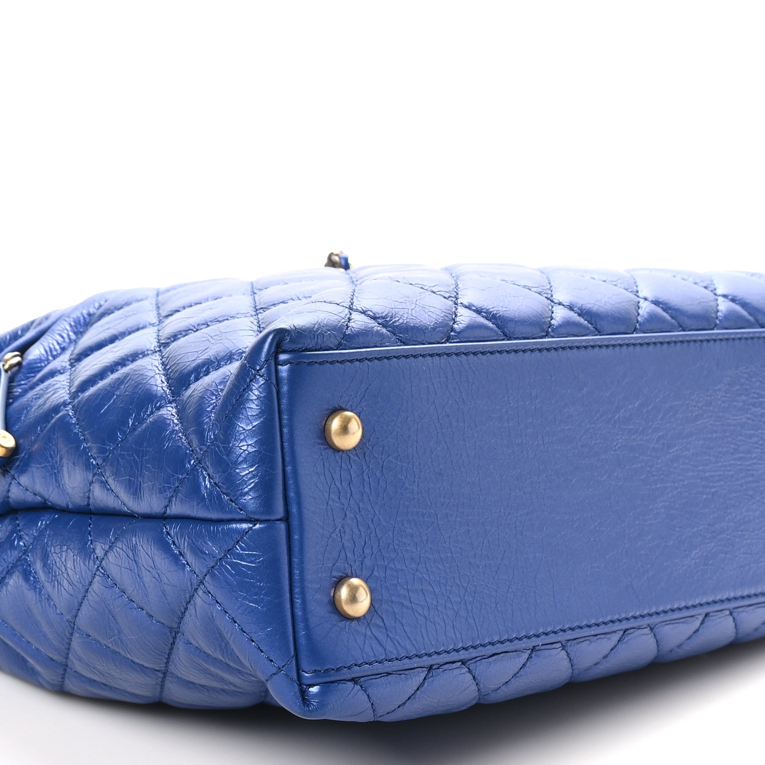 Chanel Metallic Aged Calfskin Quilted Drawstring Shopping Tote Blue 9 of 10