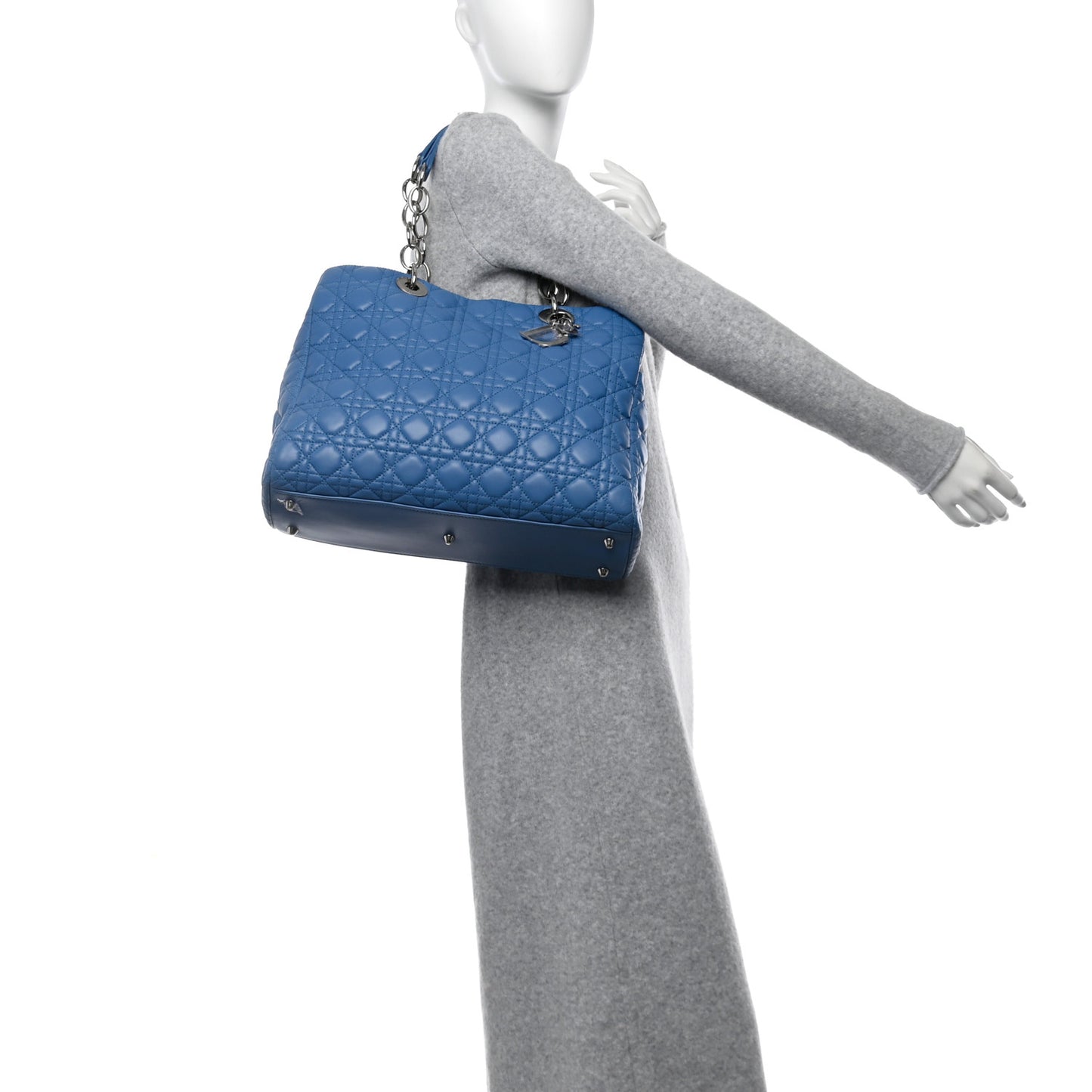 Lambskin Cannage Large Dior Soft Shopping Tote Blue