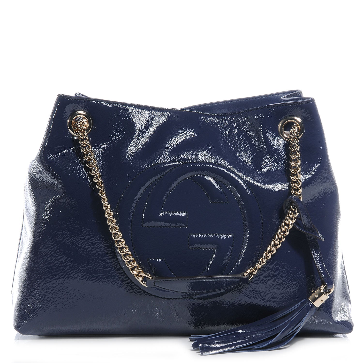 Gucci Patent Medium Soho Chain Shoulder Bag Uniform Blue 1 of 8