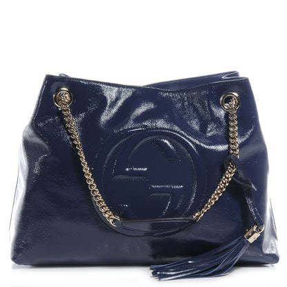 Gucci Patent Medium Soho Chain Shoulder Bag Uniform Blue 1 of 8