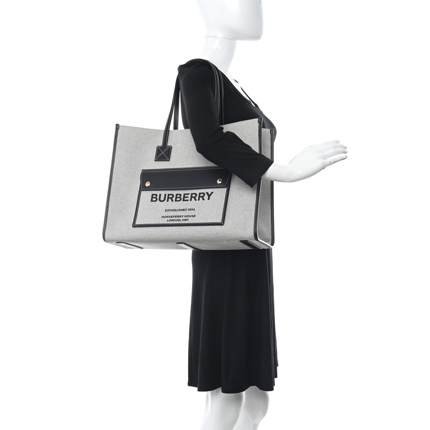 Canvas Smooth Calfskin Medium Two Tone Freya Tote Black