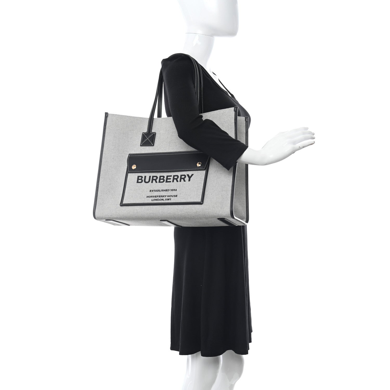 Burberry Canvas Smooth Calfskin Medium Two Tone Freya Tote Black 2 of 10