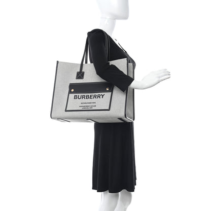 Burberry Canvas Smooth Calfskin Medium Two Tone Freya Tote Black 2 of 10