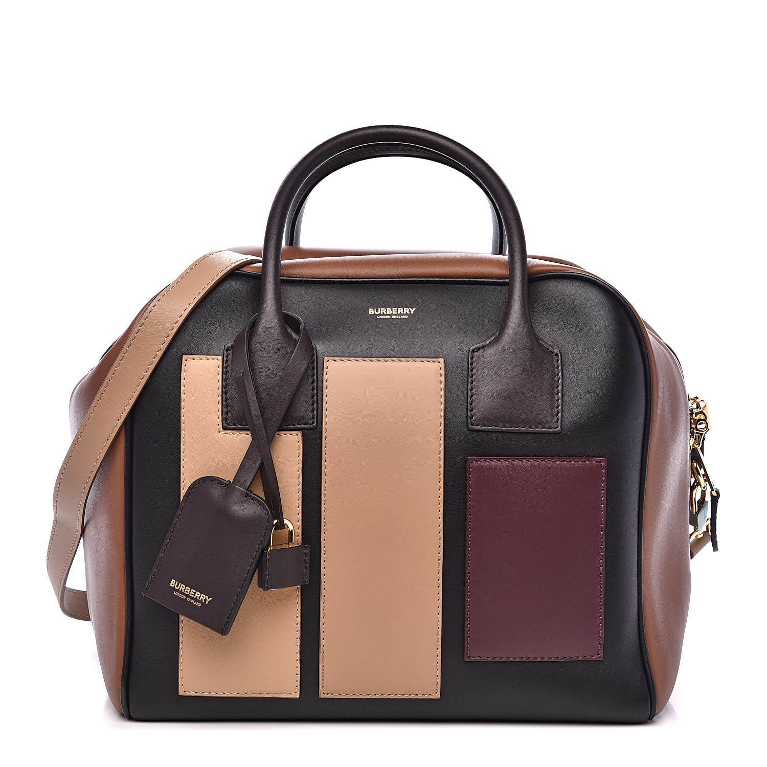 Burberry Smooth Calfskin Paneled Medium Cube Bowling Bag Black 1 of 11