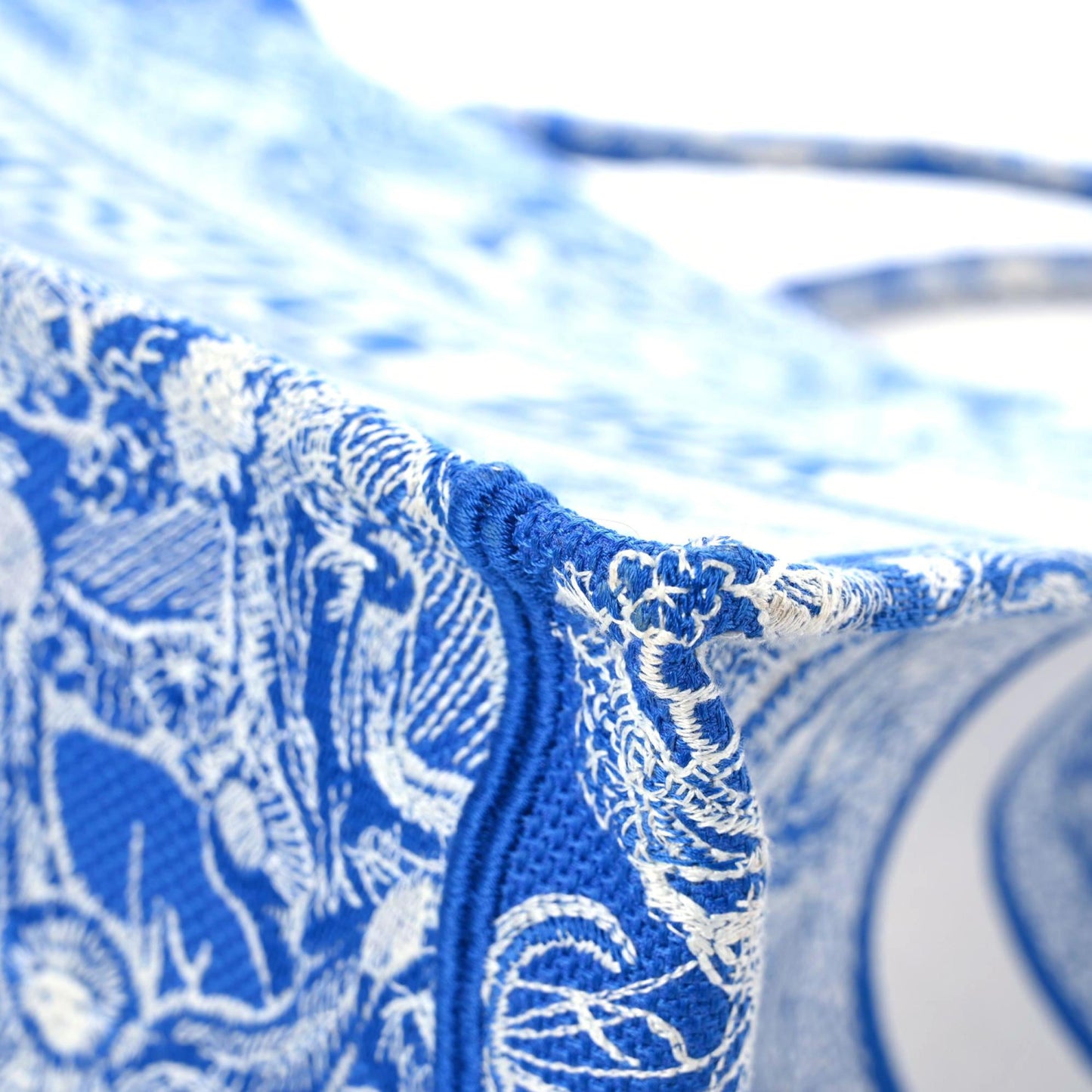 Canvas Embroidered Medium Dioriviera Toile De Jouy Book Tote Fluorescent Blue