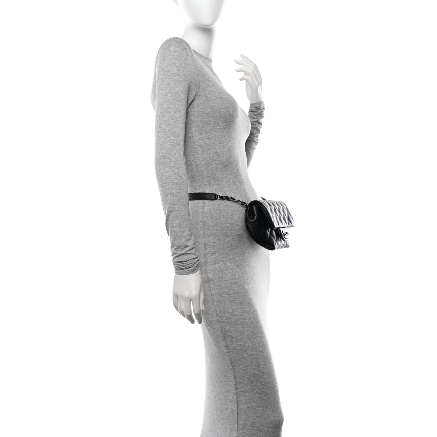 Calfskin Quilted CC Uniform Flap Belt Bag Black