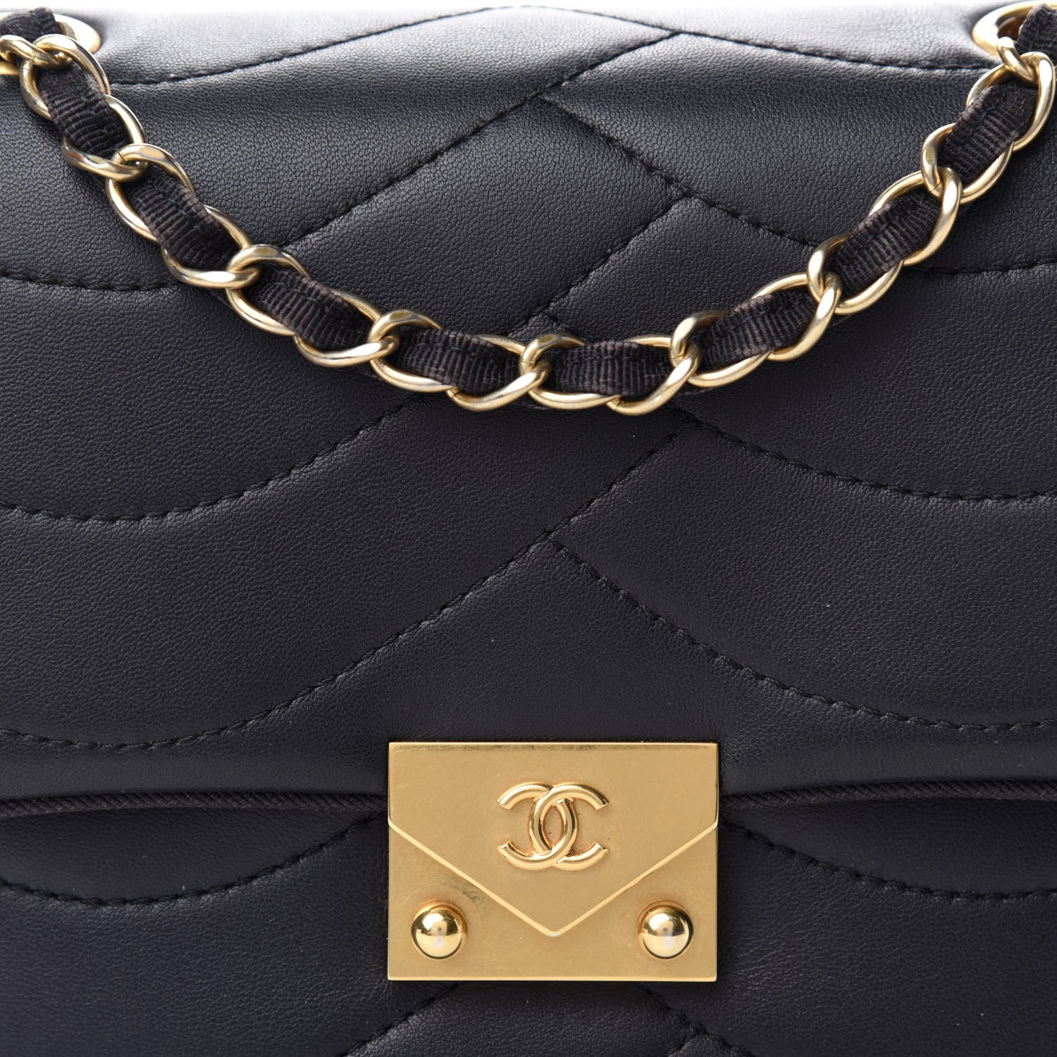 Chanel Lambskin Scallop Quilted Mini Pagoda Square Flap Black 10 of 11