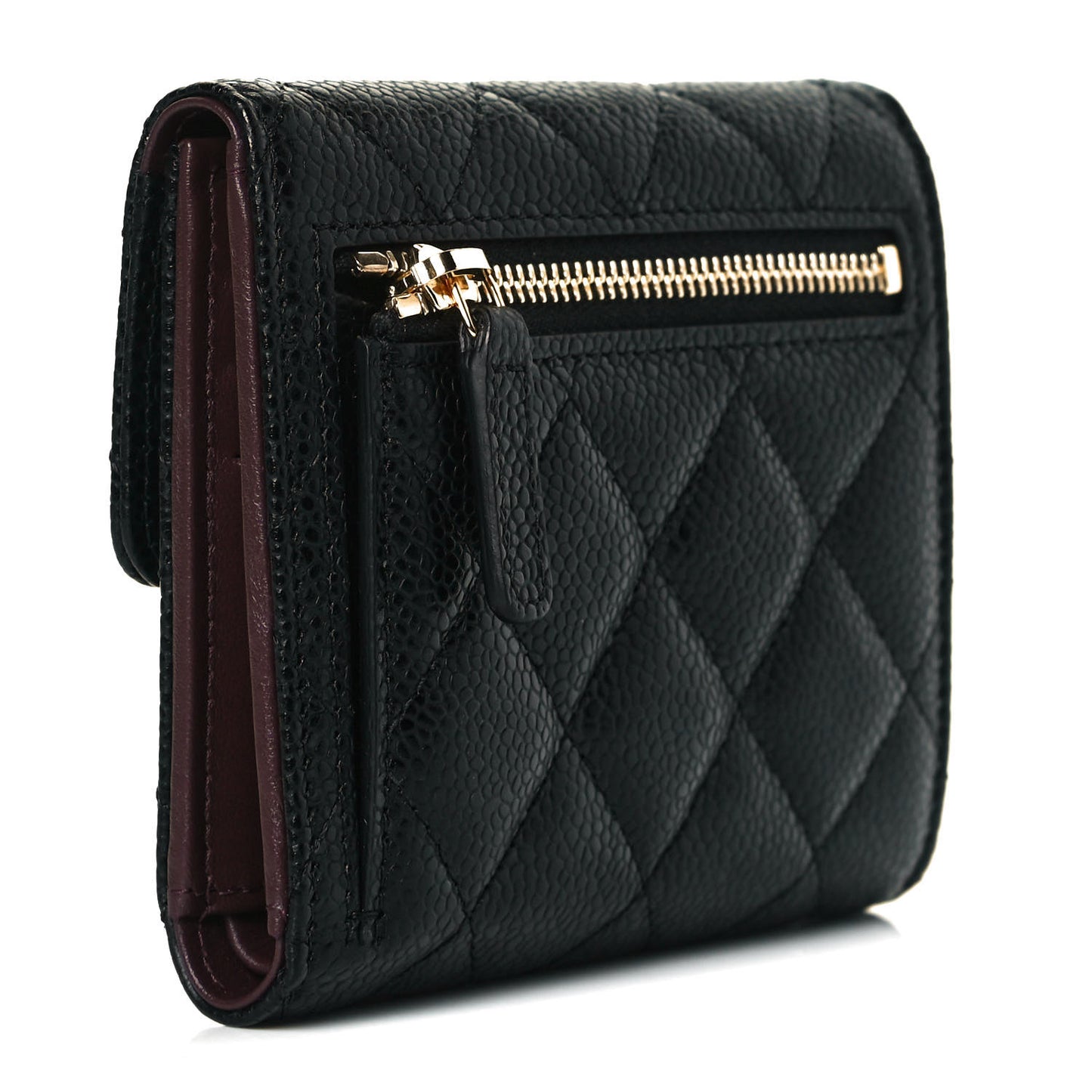 Caviar Quilted Compact Flap Wallet Black