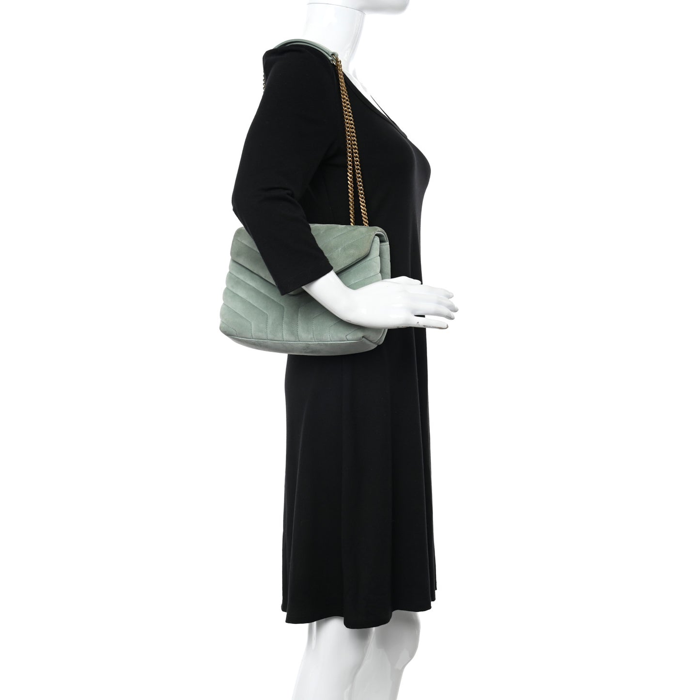 Suede Calfskin Y Quilted Monogram Small Loulou Chain Satchel Vert Opaline