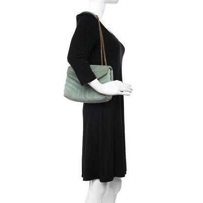 Saint Laurent Suede Calfskin Y Quilted Monogram Small Loulou Chain Satchel Vert Opaline 2 of 10