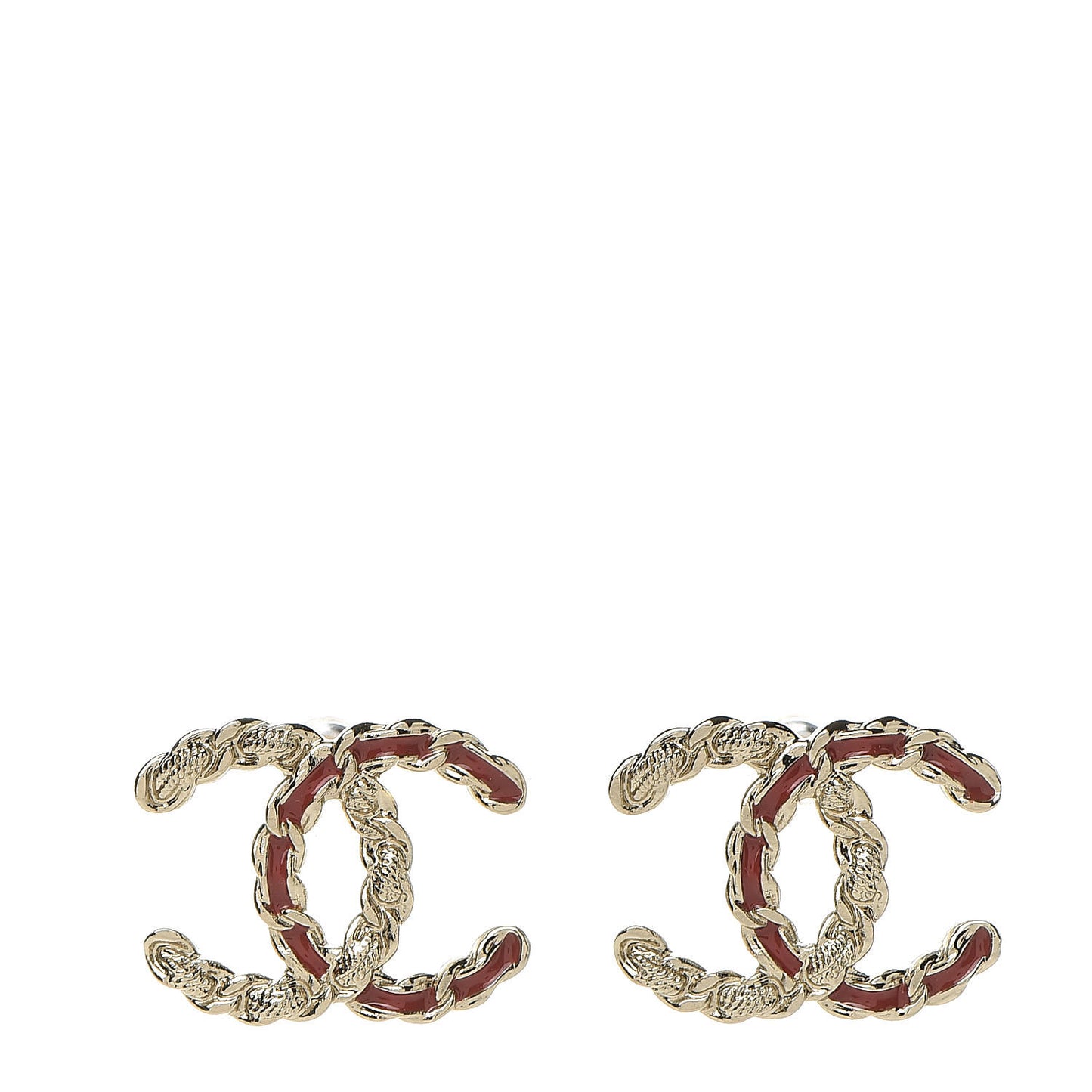 Enamel Metal Chain French New Wave CC Earrings Red Gold