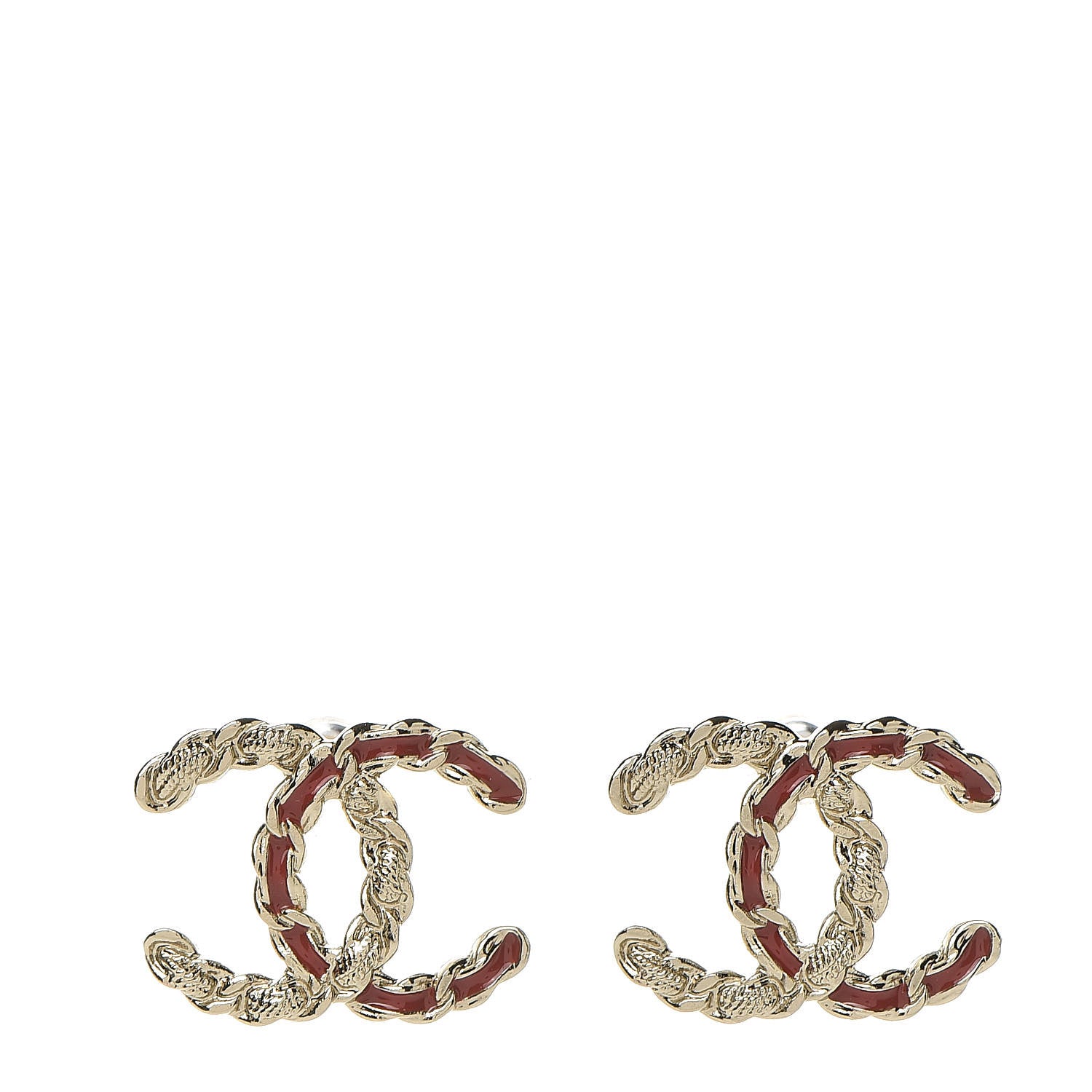 Chanel Enamel Metal Chain French New Wave CC Earrings Red Gold 1 of 5